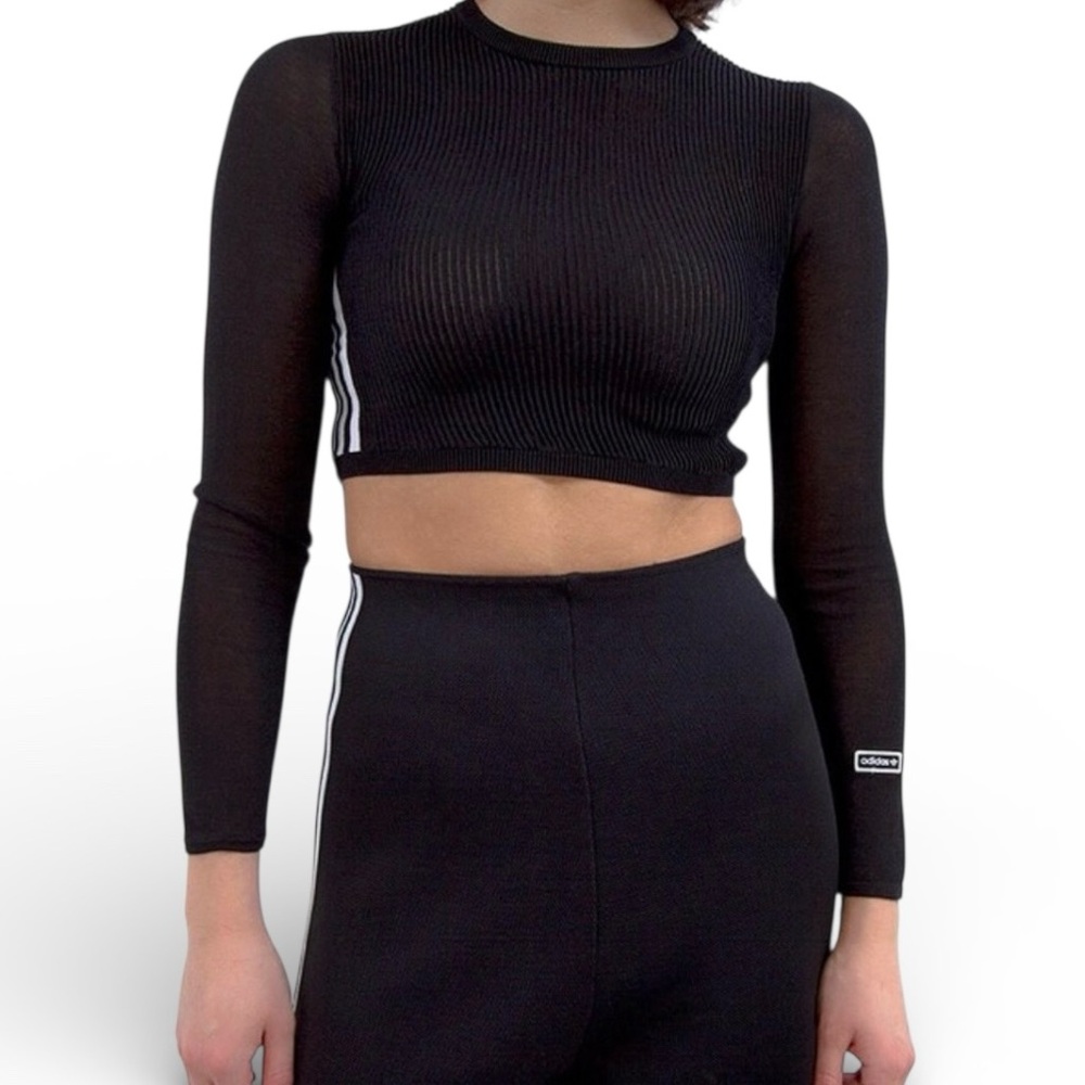 💥NWT💥Adidas Originals Ribbed Long Sleeve Cropped Shirt -Blk - Women’s Size S